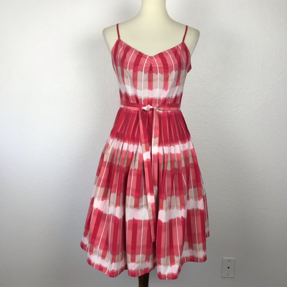 BCBG Max Azria Pleated Belted Fit Flare Dress